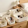 Cesta de Almacenamiento de Escritorio, Cesta de Almacenamiento Cuadrada Tejida, Cesta de Almacenamiento de Plástico de Ratán, Cesta de Almacenamiento