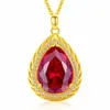 Colgante Llama Ardiente Chapado en Oro K Collar con Colgante de Rubí Colgante de Gota de Agua Brillante Cadena de Suéter Colorida Deslumbrante