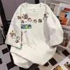 Camiseta de Algodón Pesado de Manga Corta Estilo Pareja Ins Verano Casual Marca de Moda Dibujos Animados Animados Estampado Holgado para Hombres y Mujeres