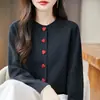 Suave y encantador cárdigan de punto de algodón puro con botones para mujer, suave y cómodo, nueva colección de principios de otoño 2025, suéter de cuello redondo, prenda exterior