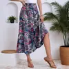 Falda de moda extranjera para mujer europea y americana, falda informal de línea A con volantes y estampado floral azul para primavera-verano