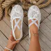 Zapatos Mary Jane de punta redonda para uso diario para mujer con cordones y empeines florales tridimensionales, con diseño de correa elástica cruzada, zapatos de ballet