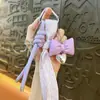 Pingente Criativo de Bolsa Coreana Miu Decoração de Laço de Couro Chaveiro de Coração Cordão para Celular Pequenos Acessórios