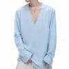 Colección primavera temprana y otoño 2026: Camiseta de hombre con cuello en V profundo, estilo casual y relajado, camiseta interior transpirable de manga larga para verano, capa base moderna