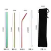 Amazon transfronterizo acero inoxidable 304 pajilla color titanio plateado café té de leche bebida pajilla metálica extendida juego