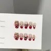 Uñas Vestibles Puramente Hechas a Mano, Uñas Manicura Cortas Sexy Rojas Francesas de Gama Alta Kt, Parches Lindos de Uñas Postizas