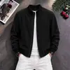 Chaqueta Sólida de Color Simple con Cuello de Béisbol para Hombre, Caqui, Corte Delgado, Chaqueta Superior Versátil Diaria de Primavera/Otoño