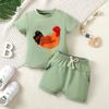 Traje de Primavera y Verano 2024 Nuevo Transfronterizo para Bebés Niños y Niñas, Top de Manga Corta Bordado de Gallo con Toalla, Pantalones Cortos con Cordón Falso