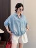 2025 Nuevo Verano para Mujer Estilo Europeo y Americano Bolsillo Decorado Versión Holgada Camisa a Rayas Top Casual Versátil