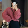 Chique coreano outono e inverno novo estilo, suéter de tricô fofo com decote V solto relaxado, suéter casual simples versátil para mulheres