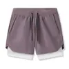 Pantalones cortos deportivos personalizados para hombre, de doble capa dos en uno, poliéster, secado rápido, logo personalizado, pedido mínimo una pieza, Amazon