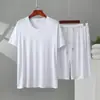 Conjunto de Dos Piezas para Hombre de Verano, Modal, Cuello en V, Manga Corta, Shorts, Talla Grande, Pijama Holgado, Conjunto para Estar en Casa, Se Puede Usar Afuera