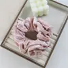 Goma para el pelo de terciopelo rosa perlado estilo coreano con encaje para mujeres, accesorio para moño suave, lindo