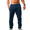 2026 Verano Transfronterizo para Hombre Hip-Hop Transpirable Algodón Lino Holgado Casual Deportivo Color Sólido Cordón Elástico Pantalones Largos