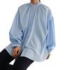 Camisa de Primavera Japonesa y Coreana con Sentido de Diseño Nicho Nuevo, Cuello Vertical, Holgada Casual, Combinable con Todo, Manga Linterna, Top para Mujer