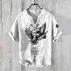 Roupas Masculinas Transfronteiriças Amazon 25 Camisas Henley de Manga Curta Europeias e Americanas Série Halloween Estampada Henley Casual com 7 Botões