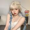 Peruca feminina primavera e verão, cabelo longo e liso, realista, lolita, gradiente, azul glacial, doce, cool, spice girl, cabelo longo e liso, acessório completo para cabeça