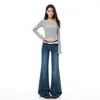 Jeans retro azules de tiro bajo acampanados para mujer, nueva colección otoño 2026, pierna recta elástica, pantalones acampanados que no ajustan