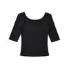 8628-25 Camiseta Básica Lisa de Manga Media Ajustada Estilo Coreano con Cuello en U Grande Camiseta Base