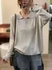 Novo Estilo Outono/Inverno 2026 Suéter de Lã Pulôver Feminino com Gola Reversível, Mangas Longas Elegantes, Design Simples, Tricô de Caimento Solto