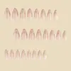Uñas Press-On Francesas Estilo Nude Transparente de Longitud Media Almendradas con Bordes Dorados, Manicura Europea y Americana de Moda Simple y Sofisticada de 24 Piezas