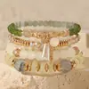 Pulsera de Cristal de Vidrio de Color Ágata Imitación Estilo Bohemio Cadena Colgante de Borla Pulsera Multicapa con Cuentas Estilo Étnico