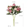 15 Flores de Camélia e Peônia, Pequeno Buquê de Peônias tipo Botão Estilo Coreano, Arranjo de Flores para Decoração de Casa Estilo Pastoral