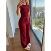 2026 Comercio Electrónico Transfronterizo Europeo y Americano Estación Independiente para Mujer Color Sólido Ajuste Delgado Manga Corta Cordones Pantalones Largos Conjunto Casual para Estar en Casa