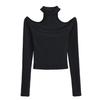 FS299-25 primavera novo estilo europeu e americano blogueiro INS gola alta de pendurar no pescoço manga longa justa camiseta de base