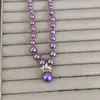 Collar de Perlas Moradas para Mujer, Cadena Larga para Suéter, Elegante Cadena para Clavícula con Colgante de Cristal Vintage, Accesorio de Moda Versátil