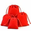 Bolsa de Terciopelo Rojo al por Mayor con Borde Dorado y Boca Dorada Bolsa para Joyería con Cordón Bolsillo Regalo Bolsa de Embalaje para Joyería Joyería
