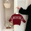 Atmósfera Navideña Tejido de Punto Engrosado Nuevo Estilo Bebé Masculino y Femenino Año Nuevo Rojo Tejido de Punto Jacquard Estilo Bebé Top