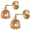 Lámpara de Pared Retro Japonesa de Cobre y Cristal Ámbar con Flor Pequeña para Mesita de Noche, Entrada de Dormitorio, Pasillo, Lámpara de Entrada Simple Moderna