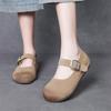 Yoshishu Primavera y Verano 2025 Cómodos Punta Redonda Piel de Vaca Mate Birkenan Zapatos Piel Genuina Planos Hebilla Vintage Zapatos para Mujer Frijol