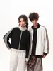 Sudadera cárdigan de manga larga con cuello alto, bloques de color y rayas estilo americano para hombres y mujeres, versión coreana para parejas, chaqueta deportiva de moda para primavera y otoño