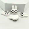 Conejo Lindo de Dibujos Animados con Gafas Accesorios de Resina Joyería DIY Pegamento de Crema Pasador Funda de Teléfono Móvil Hebilla de Zapato Material