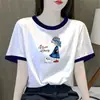 Camiseta de Manga Corta de Moda para Mamás, Comercio Exterior Transfronterizo, Camiseta Regular de Hombro con Bloques de Color de Verano para Personas Petites, Nuevo Top Estilo Chino