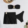 Nuevo Bikini Sexy de Tres Piezas de Amazon 2026, Traje de Baño de Bikini de Dos Piezas con Top de Tubo Dividido, Bikini Estilo Falda para Playa