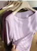¡Seda, cachemira, lyocell! Top tipo camiseta ultrasuave y fino para mujer, con cuello de solapa de una línea y manga de tres cuartos entallado, nuevo para principios de otoño 26