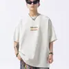 Camiseta Lavada da Moda Casual Primavera e Verão Top Feminino Camiseta de Manga Curta Solta Estampa Retro Masculina Novo Preto