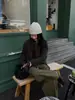 Shi Jian ACME Mezcla de Pelo de Conejo Tejido de Canalé Vertical Cárdigan para Mujer Otoño Invierno Holgado Suave Esponjoso Abrigo Suéter 22879