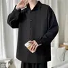 Atacado transfronteiriço tamanho grande camisa preta de seda gelada plus size extra gordo caimento manga longa roupa íntima solta roupa para homem gordo camisa casual