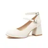 Jin Gang MY7023 Salto Bloco Bico Fino Couro Patente Camada Única Sapatos Femininos 2024 Novo Primavera e Outono Sexy Salto Baixo Versátil