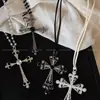 Collar Largo de Cruz con Perlas de Cristal, Cadena Sexy para Sudadera de Cuello Halter Estilo Ins, Accesorios Personalizados Versátiles