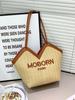 Bolsa de Mão Nova Tecida com Letras de Qualidade Transfronteiriça para Mulheres, Bolsa Transversal com Cores Contrastantes, Bolsa Tote Bordada, Bolsa de Palha de Grande Capacidade para Mulheres