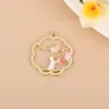 Pingente de Gato com Guirlanda Rosa Pingente Estilo Chinês Guirlanda Recortada Pingente de Pulseira de Coelho Joias DIY Acessórios de Liga de Metal com Gotejamento de Óleo