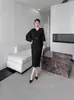 Miyaki Nuevo Europeo y Americano Transfronterizo Talla Grande Moda de Verano Plisado Cuello en V Mangas Murciélago Elegante Holgado Elegante Vestido de Mujer