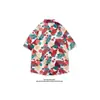 Camisa Tropical Floral Estilo Sudeste Asiático Camisa Floral de Manga Corta Moderna para Hombres y Mujeres Abrigo Versátil Traje de Playa de Media Manga