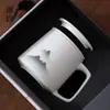 Taza de Oficina Ink Mountain Taza de Cerámica para Separar Té con Tapa Filtro Taza de Té Estilo Chino de Alta Gama Taza de Agua de Regalo