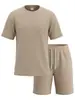 Conjunto de Verão Masculino Novo Europeu e Americano Transfronteiriço com Padrão Xadrez Pequeno Jacquard Pesado, Conjunto Casual de Shorts com Gola Redonda para Homens